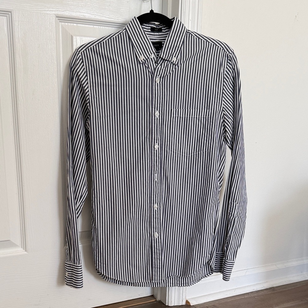 J. Crew Navy and White Vertical Stripe Button-Down Shirt XS Slim